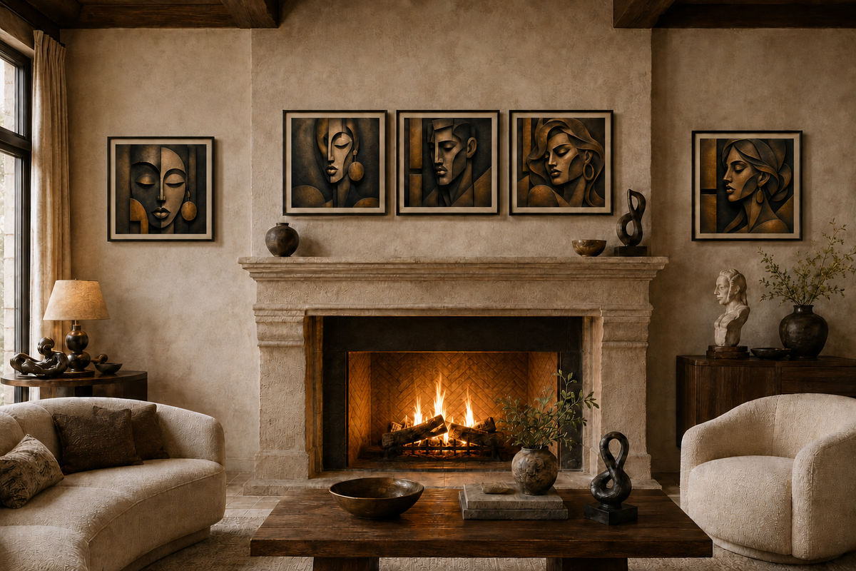 Sculptural Art - Bronze Faces - Set of 5 Digital Posters