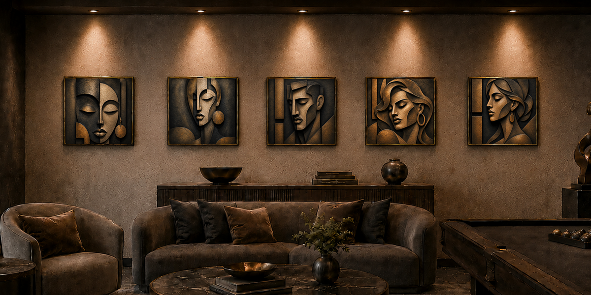 Sculptural Art - Bronze Faces - Set of 5 Digital Posters