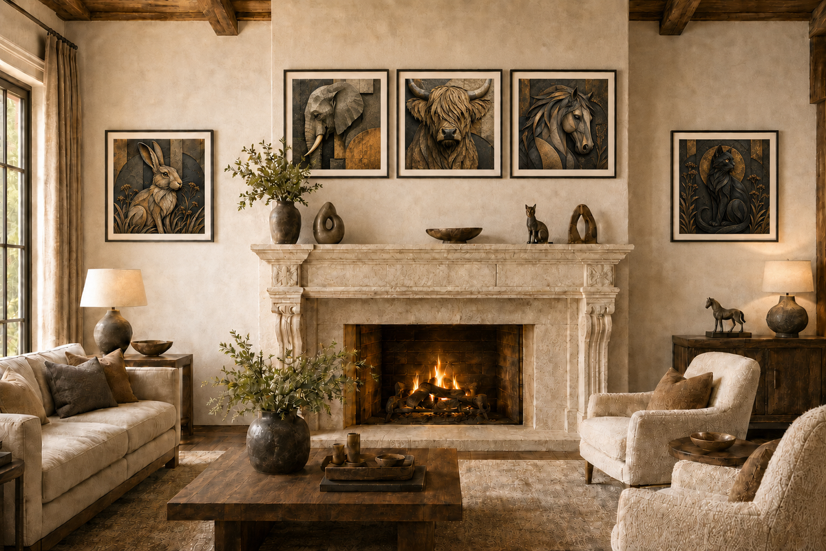 Sculptural Art - Animals - Set of 5 Digital Posters