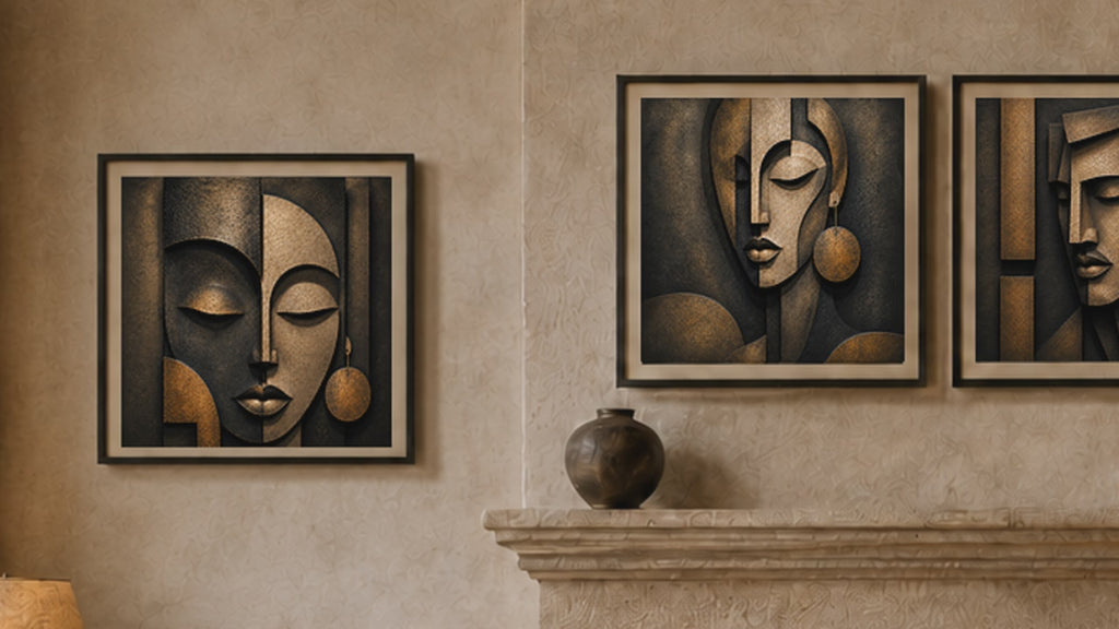 Sculptural Art - Bronze Faces - Set of 5 Digital Posters