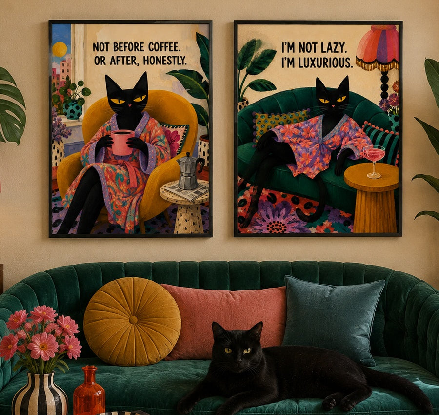 Homely Cat Wall Art - Set of 2 Digital Posters