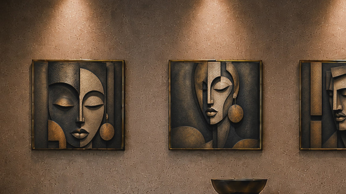 Sculptural Art - Bronze Faces - Set of 5 Digital Posters