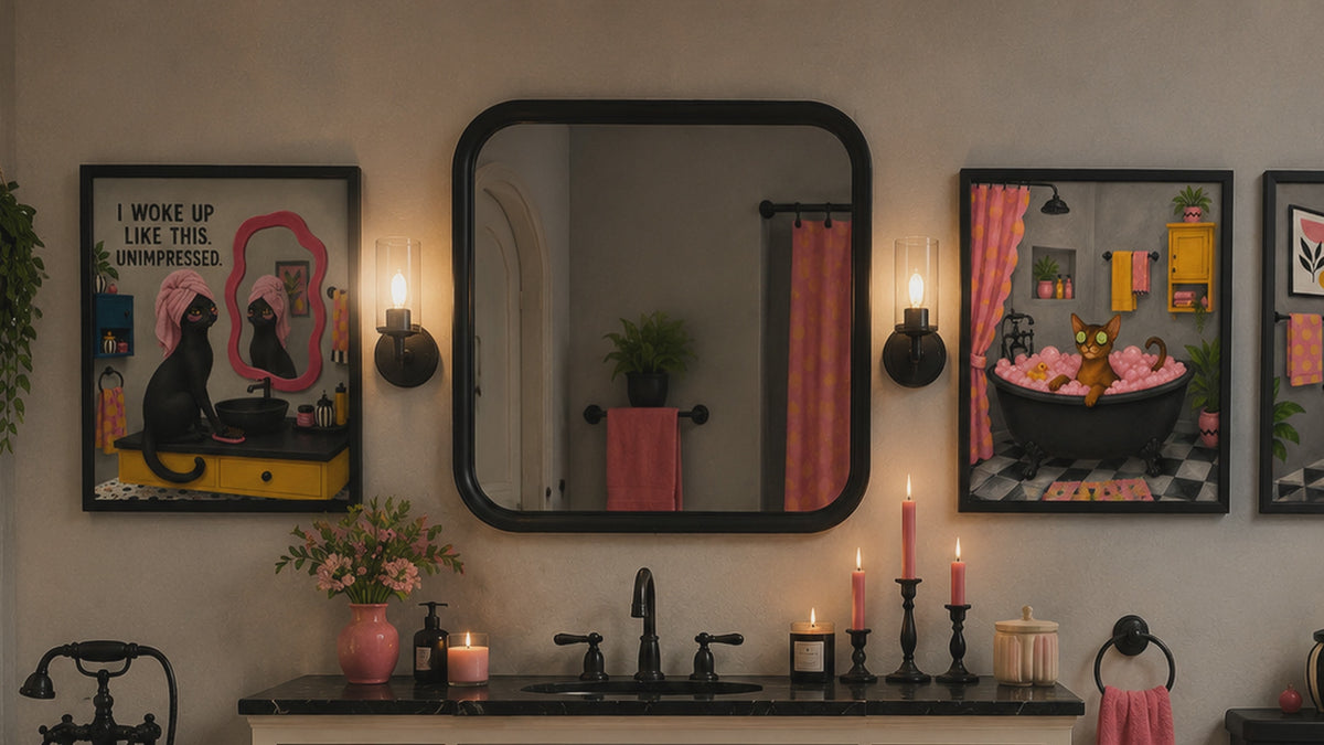 Bathroom Cat Wall Art - Set of 3 Digital Posters
